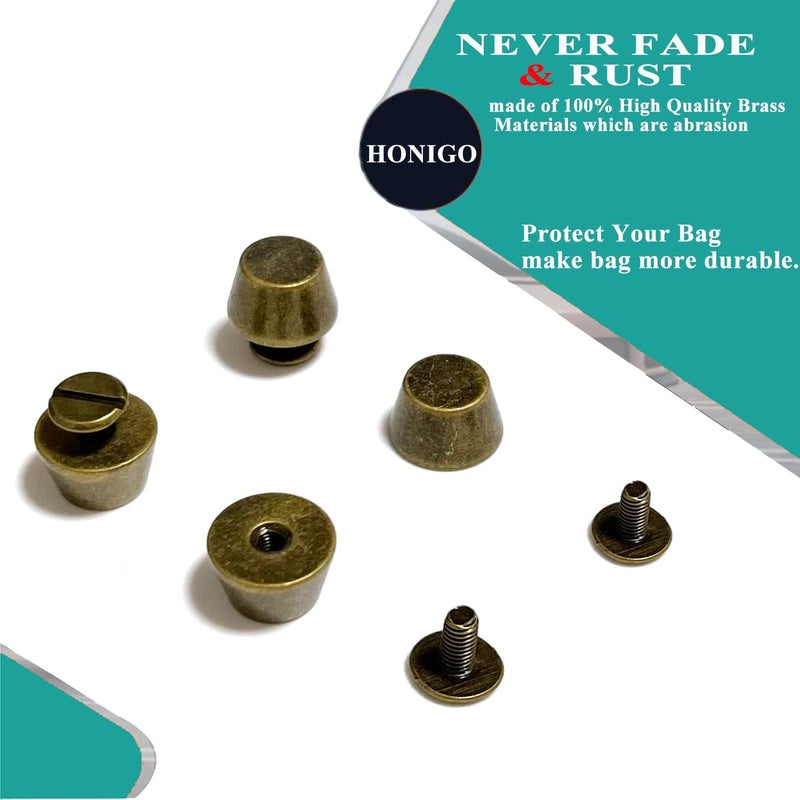 honigo 4 Pack Bronz Rivets Stud Handbag Purse Feet 1/2 inch Flat Head Metal Solid Brass Studs Screw Back Feet 12mm Buckle Spikes Leathercraft for Leather Bag Totes DIY Craft - Image 4
